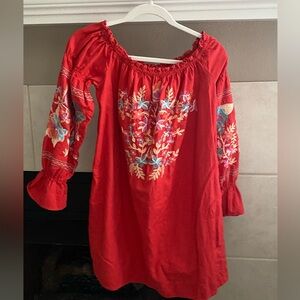 Free People Red Fleur De Jour Off Shoulder Shift Dress
